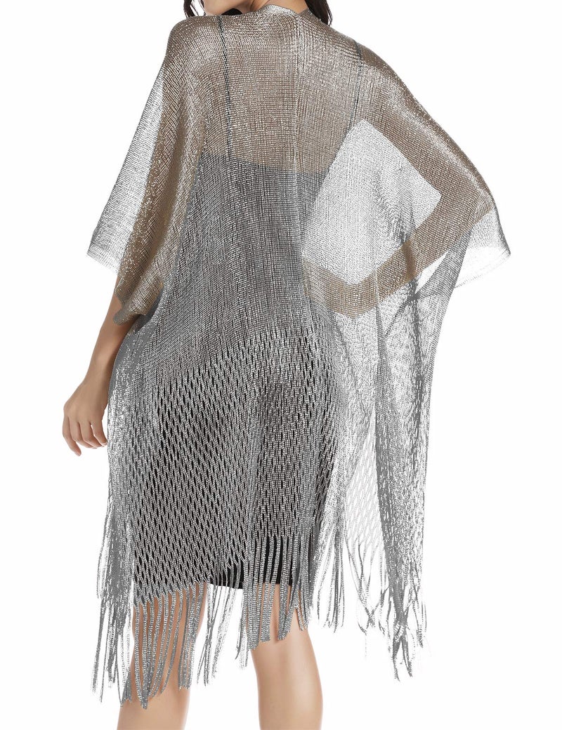 Rheane Silver Shawl for Women Kimono Cardigan Silver Shawl Wrap Swim Cover Up for Women Formal Cover Up For Evening Event - Image 5